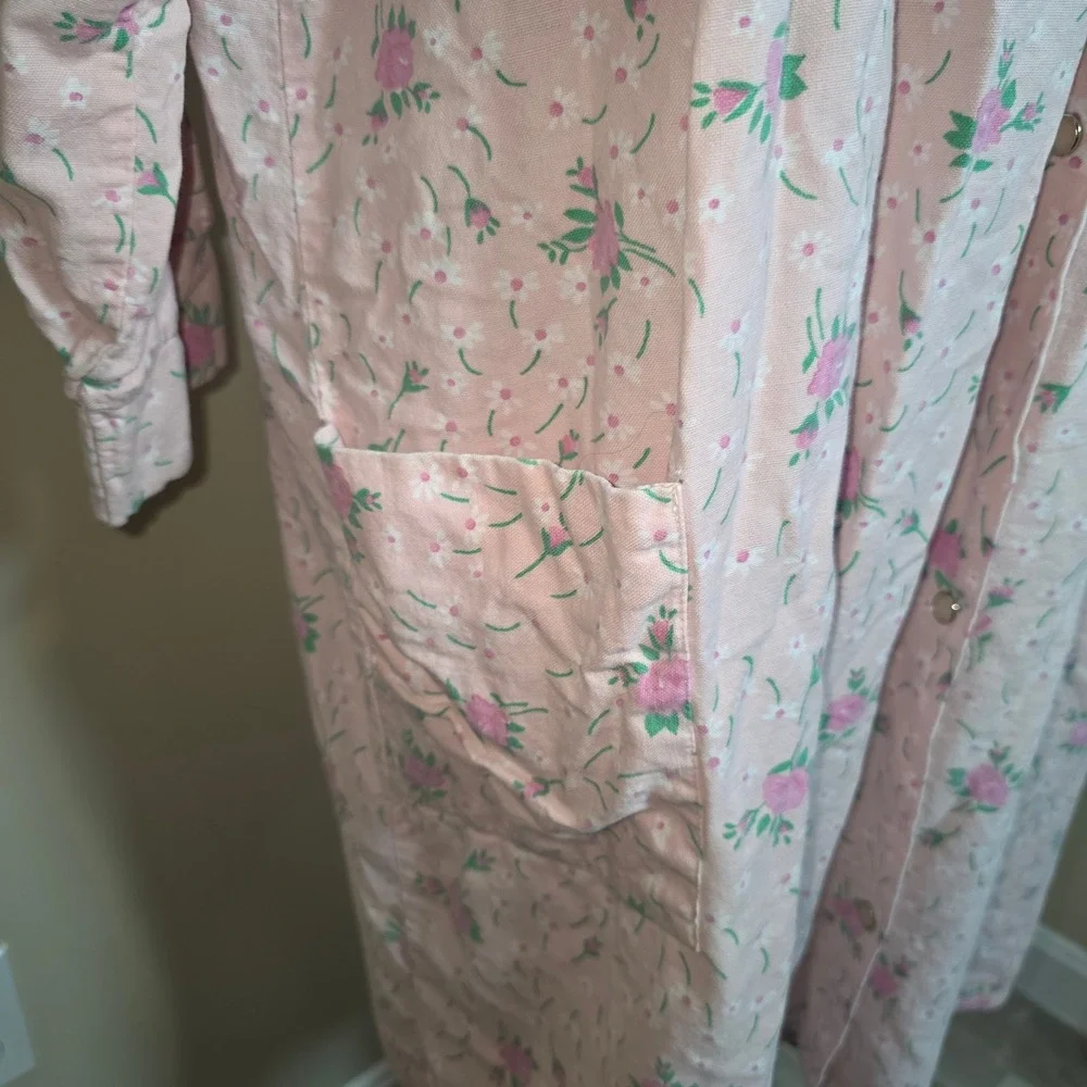 Lady Lindsay Vintage Pink Floral Cotton Flannel Nightgown Long Sleeve Large 9070